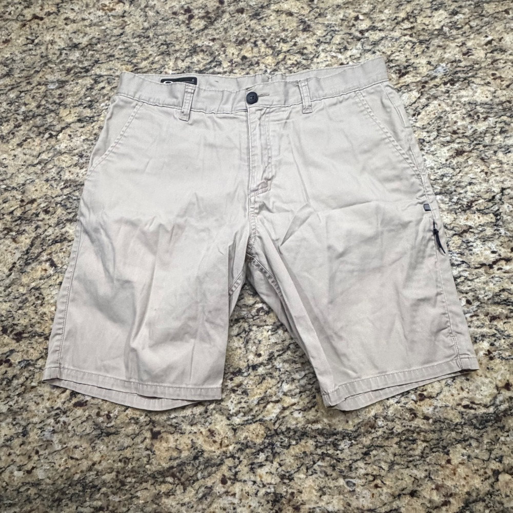 Oakley Mens Slim Fit Chino Shorts Tan Khaki Size 34 Flat Front Casual Golf ws